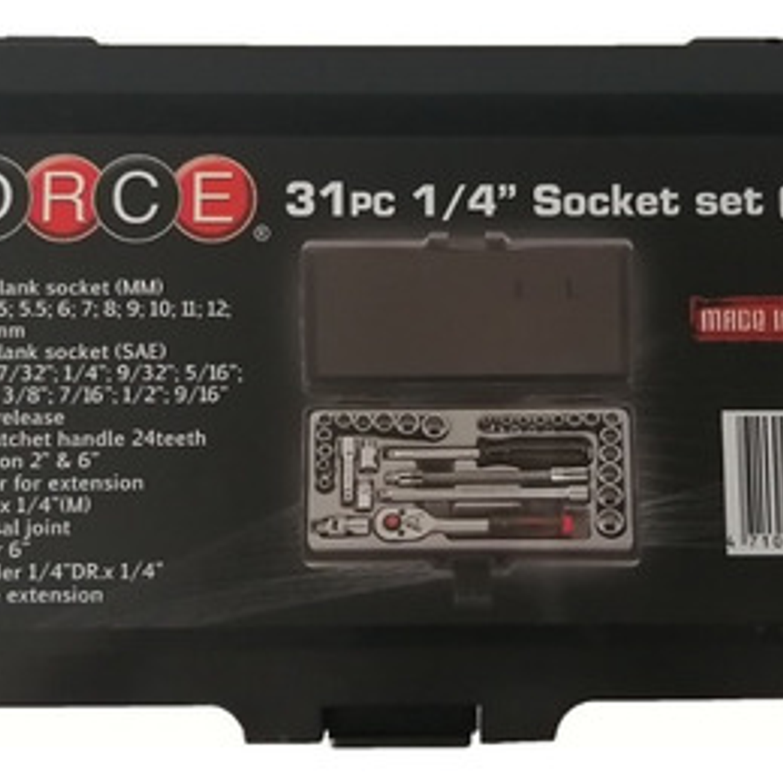 Juego Dados Poligonal []1/4`` Mm./puLG. 31 Pzs (2312), Force 2