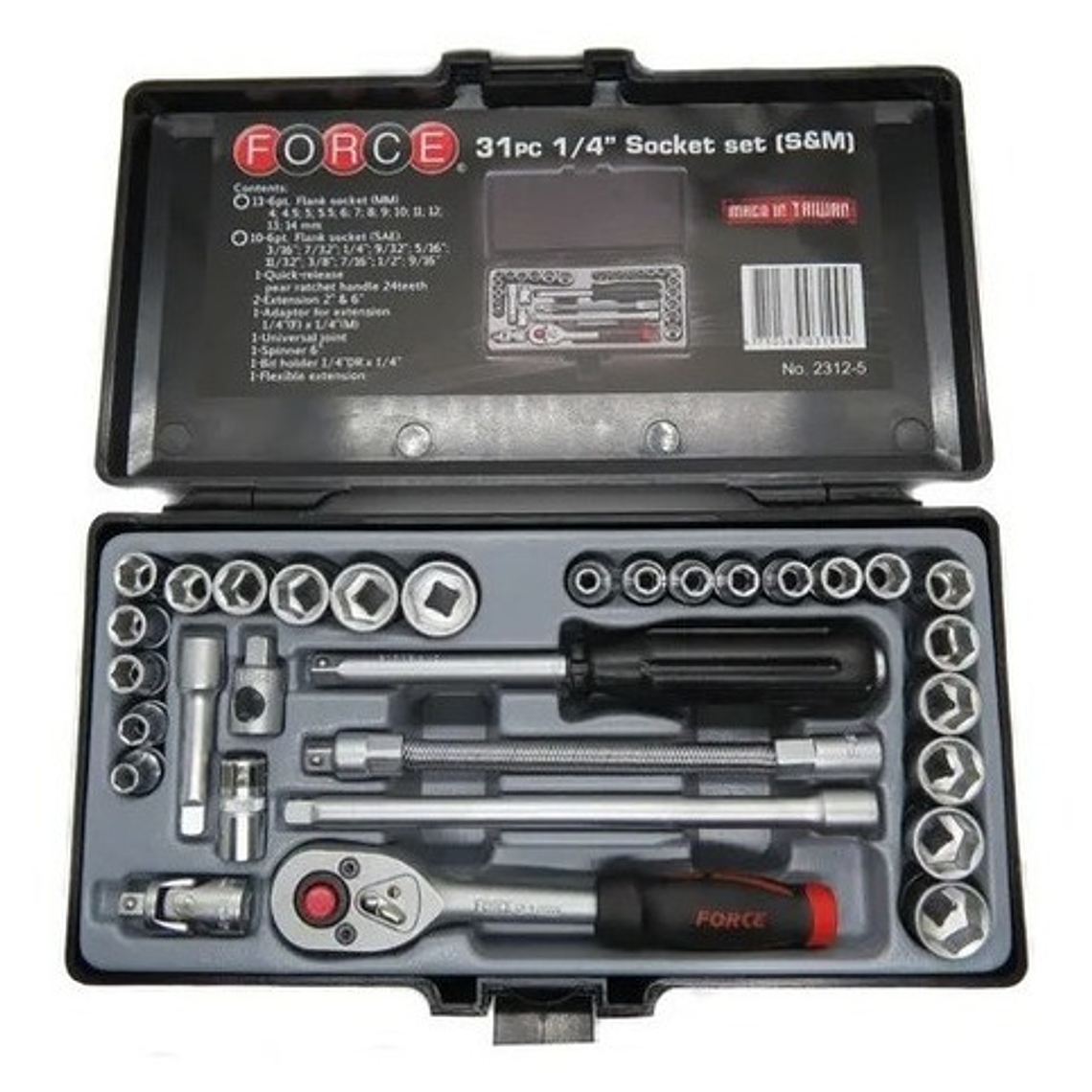 Juego Dados Hex. []1/4`` Mm./puLG. 31 Piezas (2312-5), Force 1