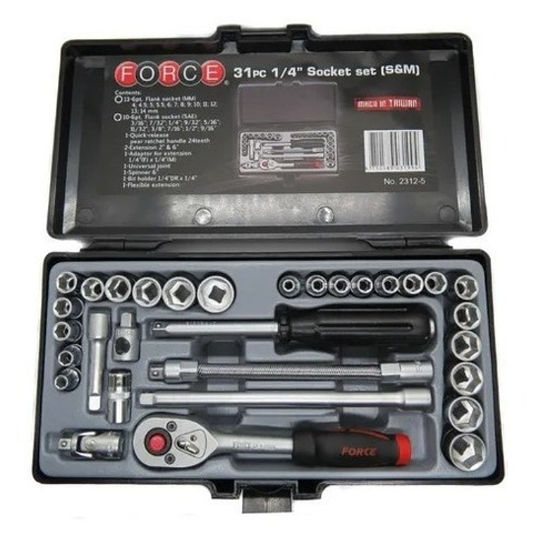 Juego Dados Hex. []1/4`` Mm./puLG. 31 Piezas (2312-5), Force 1