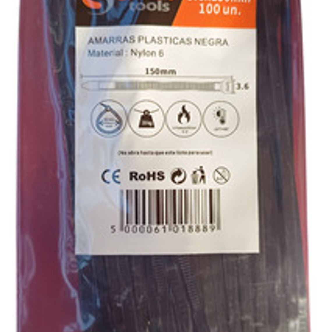 100 Amarras Plasticas Negra 2.5x100mm - Smart Tools 3