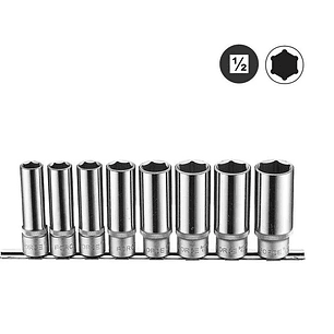 Juego Dados 1/2'' Largo Hex. 13-24mm 8 Piezas (4082) Force