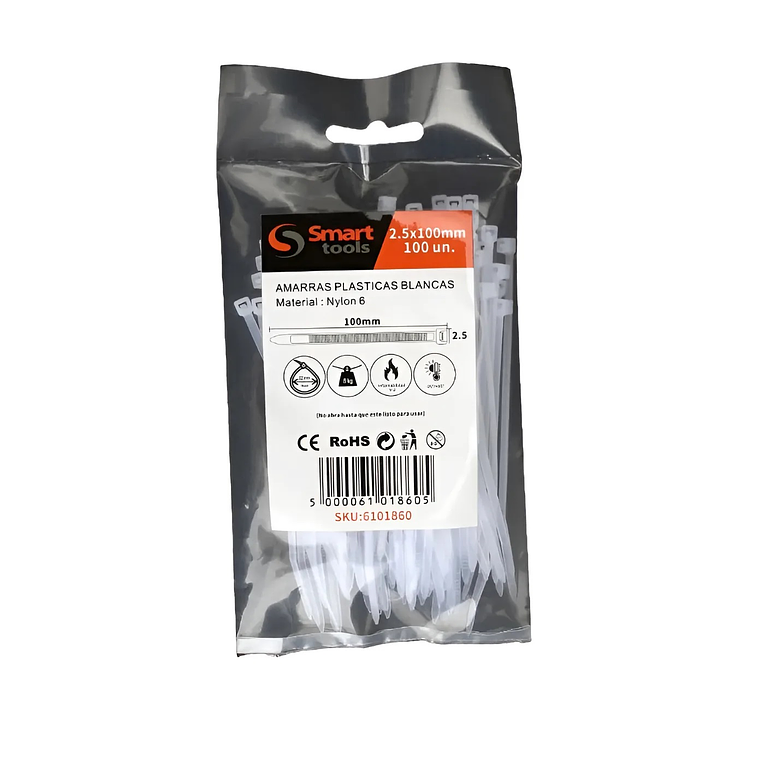 Amarra Plástica Blanca De 2.5 X 100mm De 100u - Smart Tools 1