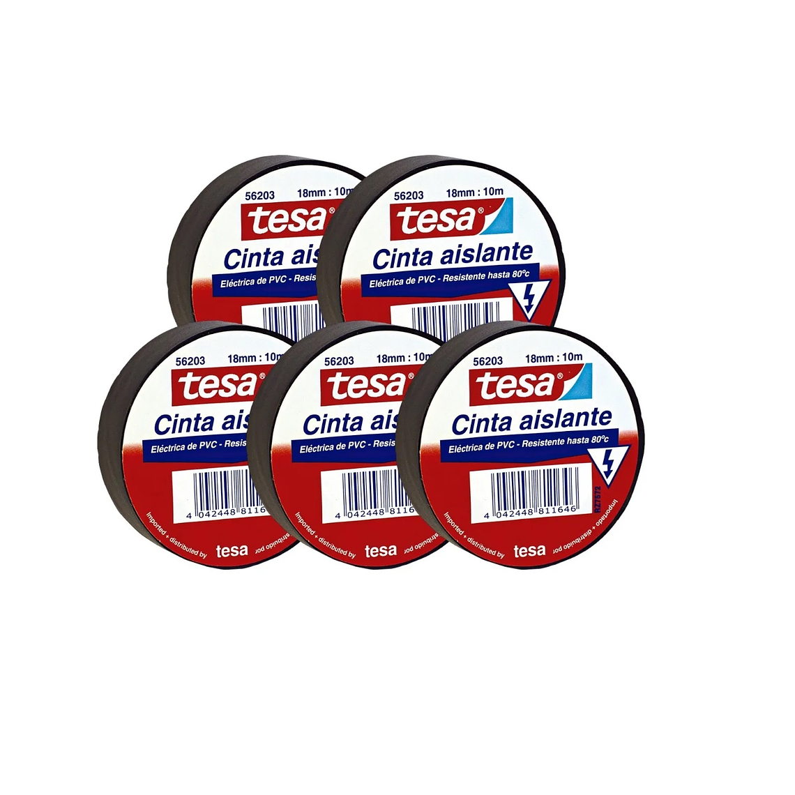 Pack 5 Cintas Aislante Negra De 10m X 18mm - Tesa 1