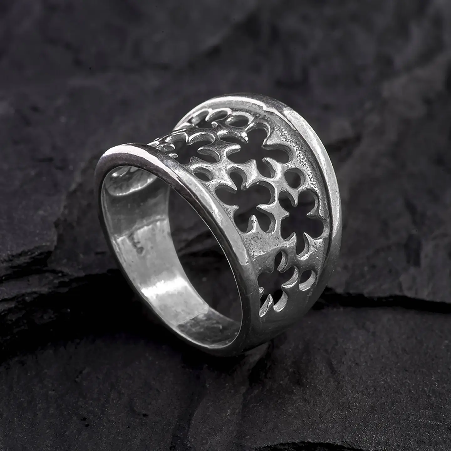 Anillo sello de plata 925 estilo flores  2