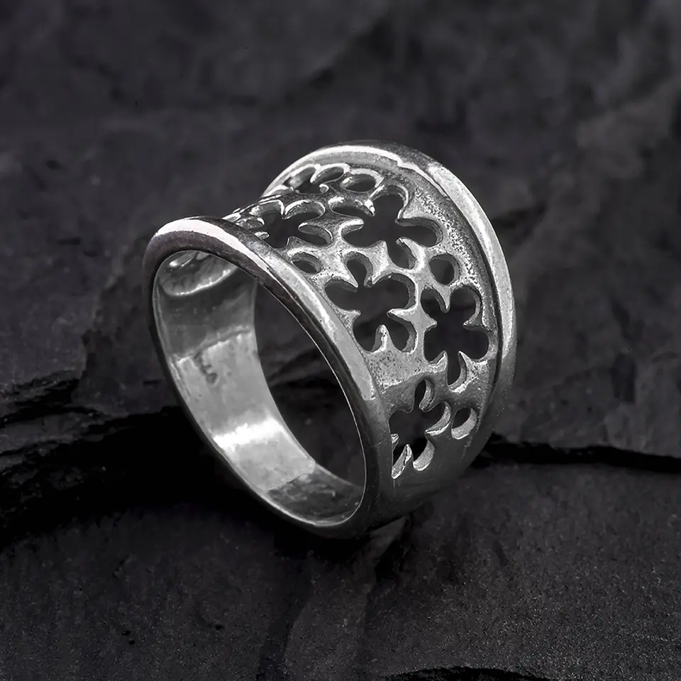 Anillo sello de plata 925 estilo flores  2