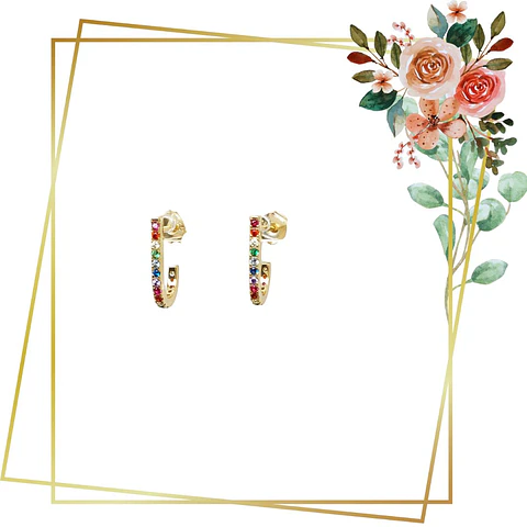 Aros de Plata 925 Enchape de oro, Modelo J Circonios Multicolores