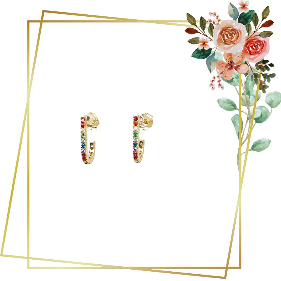 Aros de Plata 925 Enchape de oro, Modelo J Circonios Multicolores 1