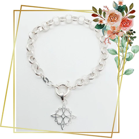 Pulsera de Plata 925 Modelo Rolo y Colgante Nudo de Bruja