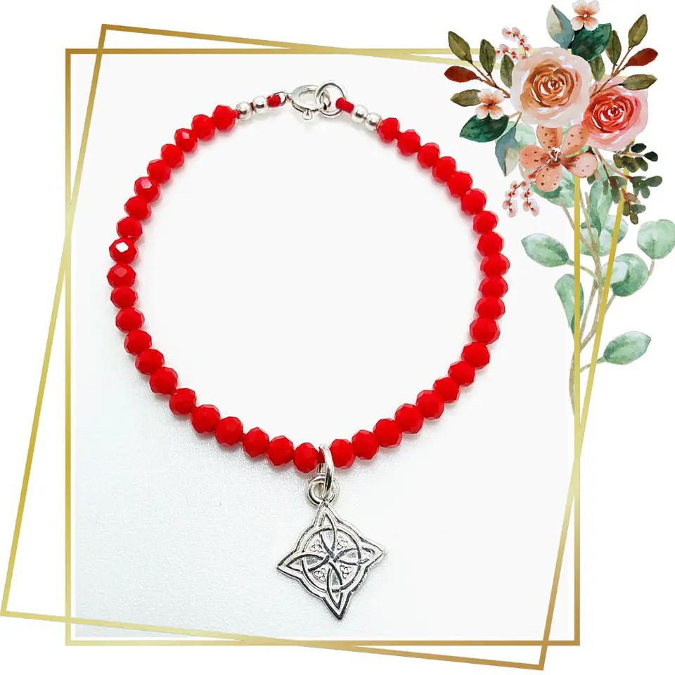 Pulsera Roja de Proteccion de Cristal Facetado 4,5mm Colgante Nudo de Bruja y cierres de plata 925 1