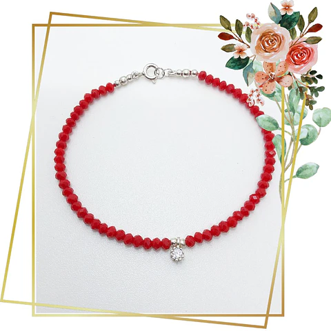 Pulsera Roja de Proteccion Cristal facetado 3mm y colgante de punto de luz y cierres de plata 925