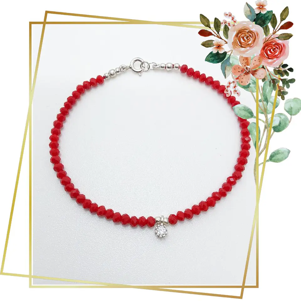 Pulsera Roja de Proteccion Cristal facetado 3mm y colgante de punto de luz y cierres de plata 925 1
