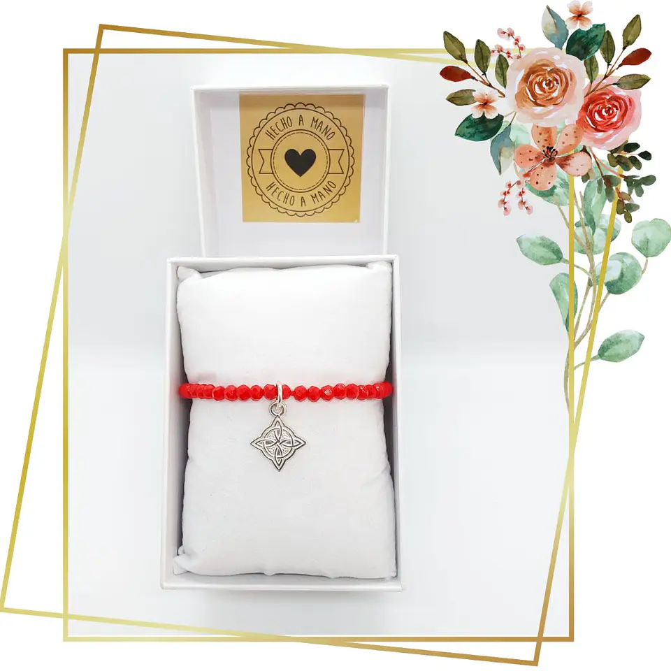 Pulsera Roja de Proteccion de Cristal Facetado 4,5mm Colgante Nudo de Bruja y cierres de plata 925 2