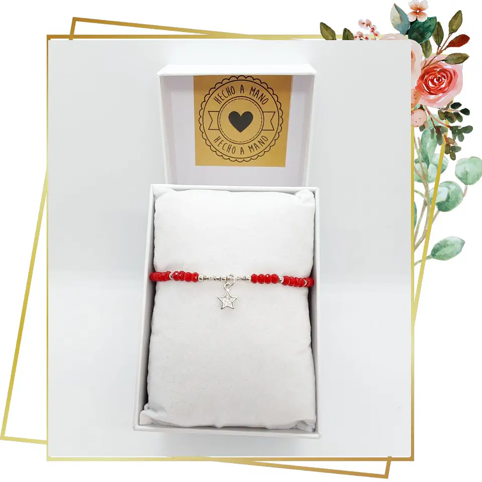 Pulsera Roja de Proteccion Cristal facetado 3mm y colgante de estrella y cierres de plata 925 2