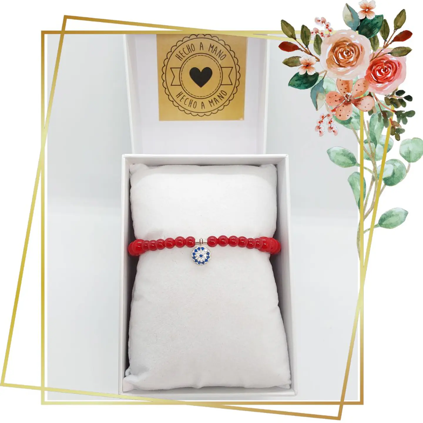 Pulsera Roja de Protección de Jaspe Rojo 6 y 3mm con Colgante de Ojo Turco y Cierre de Plata 925 – 19.5 cm 2