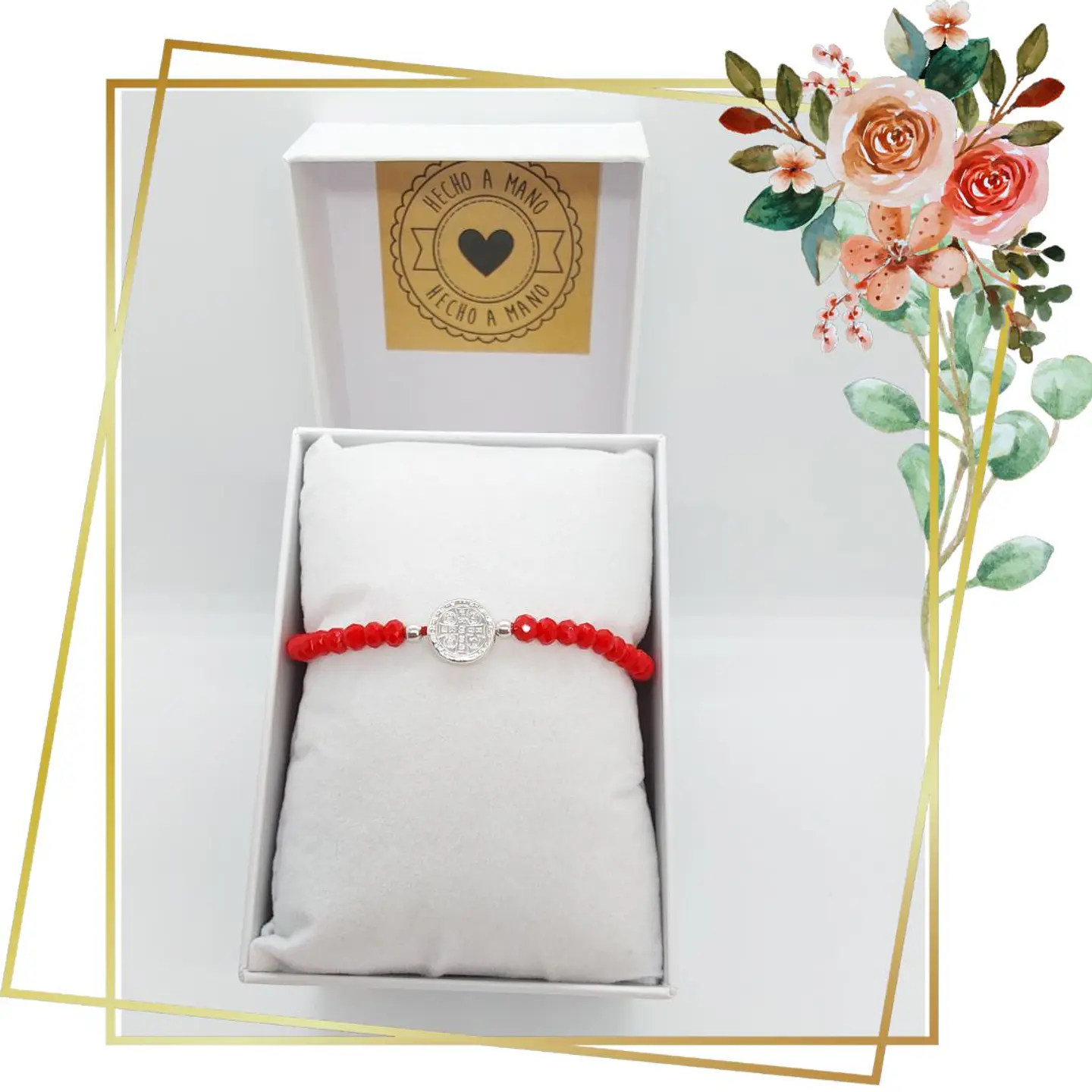 Pulsera Roja de Protección Ajustable en Plata 925 con Medalla de San Benito   2