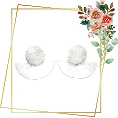 Aros Aplanados de Plata 925 con Media Luna y Esfera Central