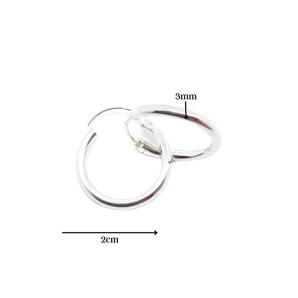 Aros de Plata 925 Argollas Tubulares 2cm diámetro 2