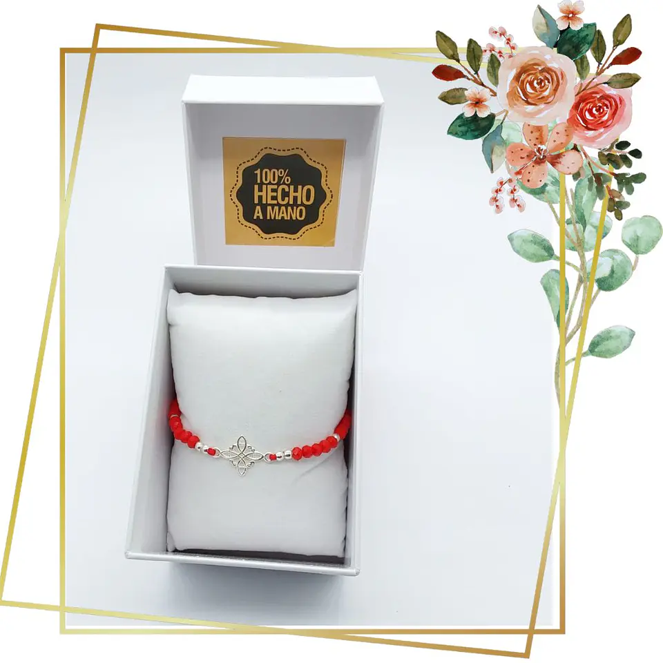 Pulsera Roja Protección Ajustable Agata y Plata 925 Nudo de Bruja  2