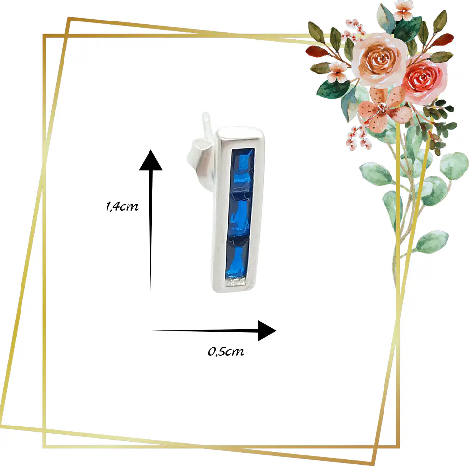 Aros Rectangulares de Plata 925 con cristales azules 2