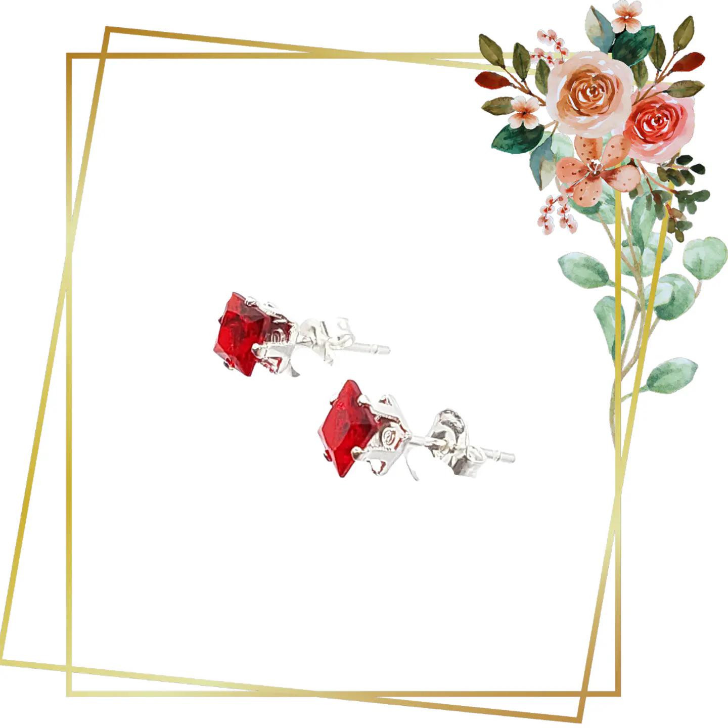 Aros Estilo Masculino de Plata 925 con circones rojos 1