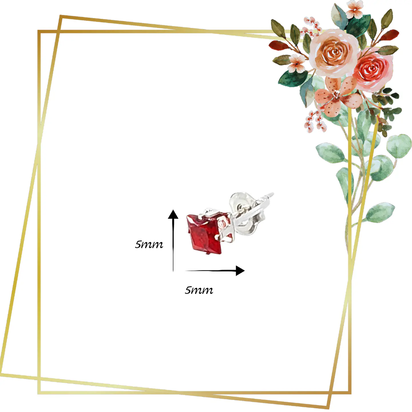 Aros Estilo Masculino de Plata 925 con circones rojos 2