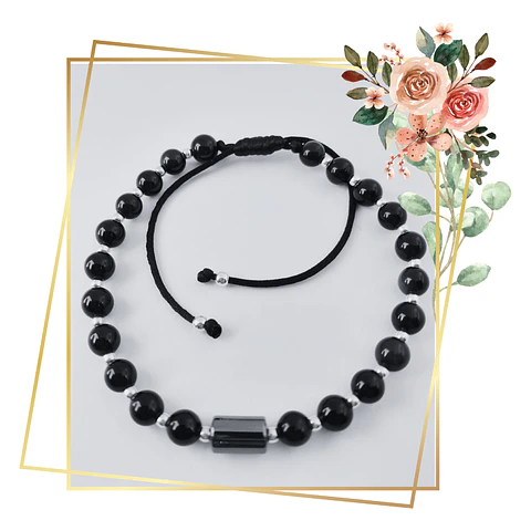 Pulsera de Turmalina Negra, Hematita y Plata 925