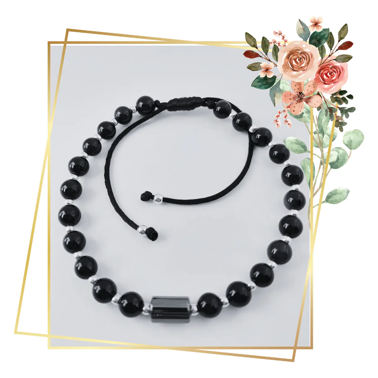 Pulsera de Turmalina Negra, Hematita y Plata 925 1