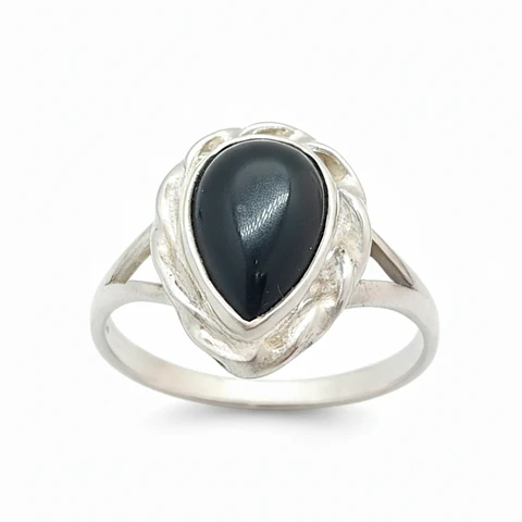 Anillo de Plata 925 Tipo Gota Negra