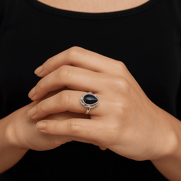 Anillo de Plata 925 Tipo Gota Negra