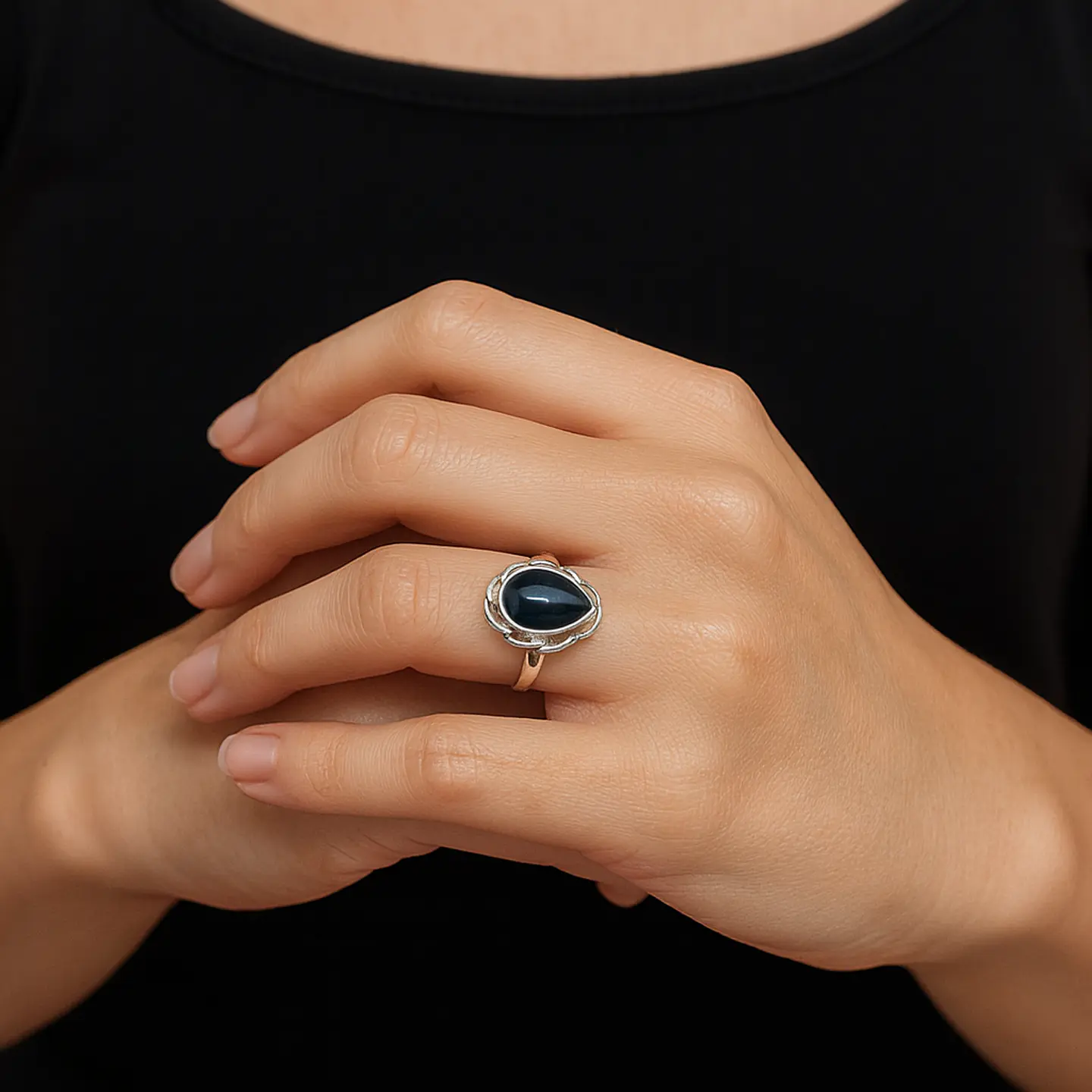 Anillo de Plata 925 Tipo Gota Negra 2