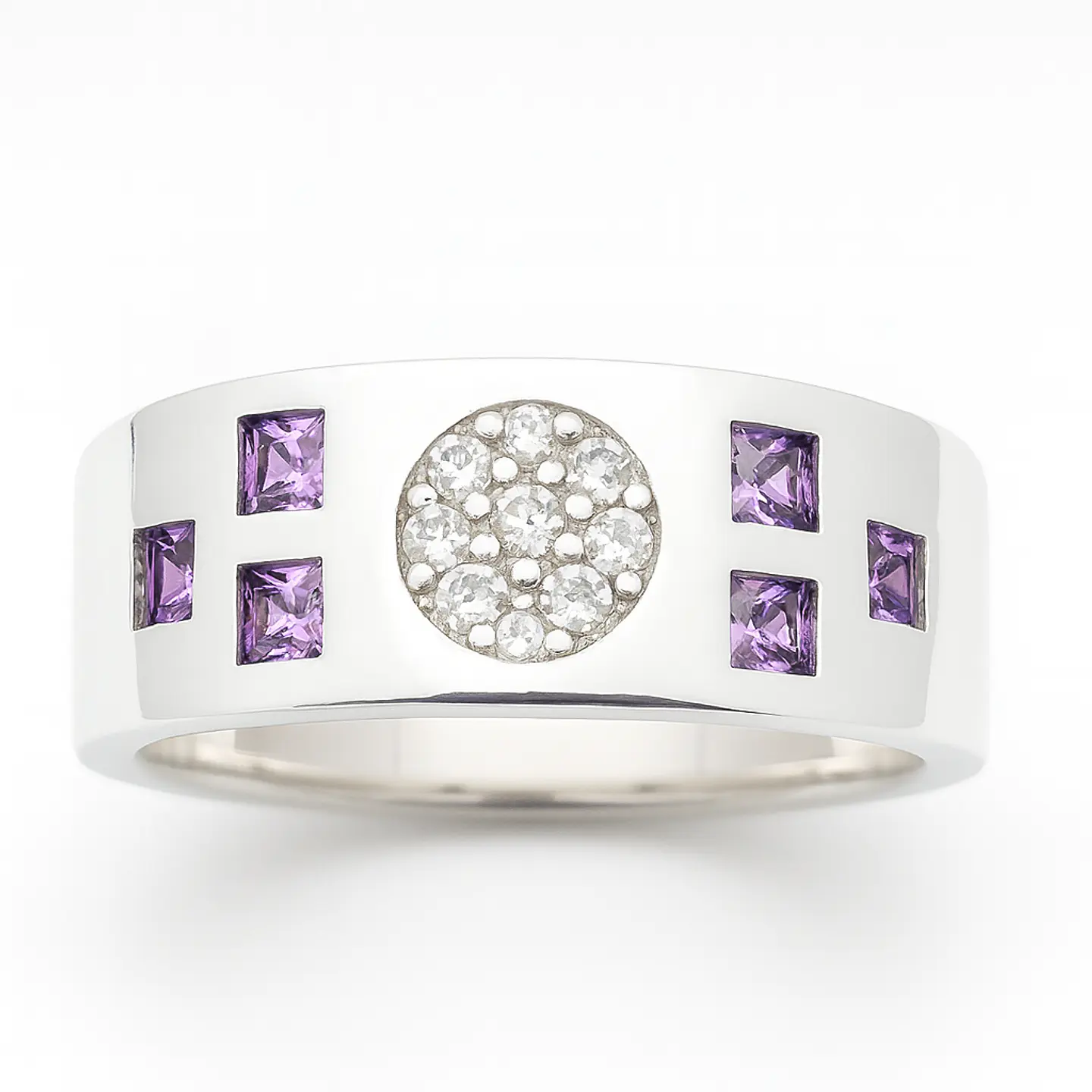 Anillo de Plata 925 con Circonias Transparentes y Lila 1