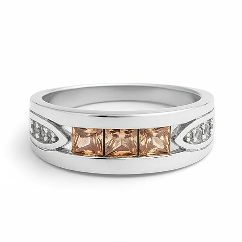 Anillo de Plata 925 con Circones Amarillos