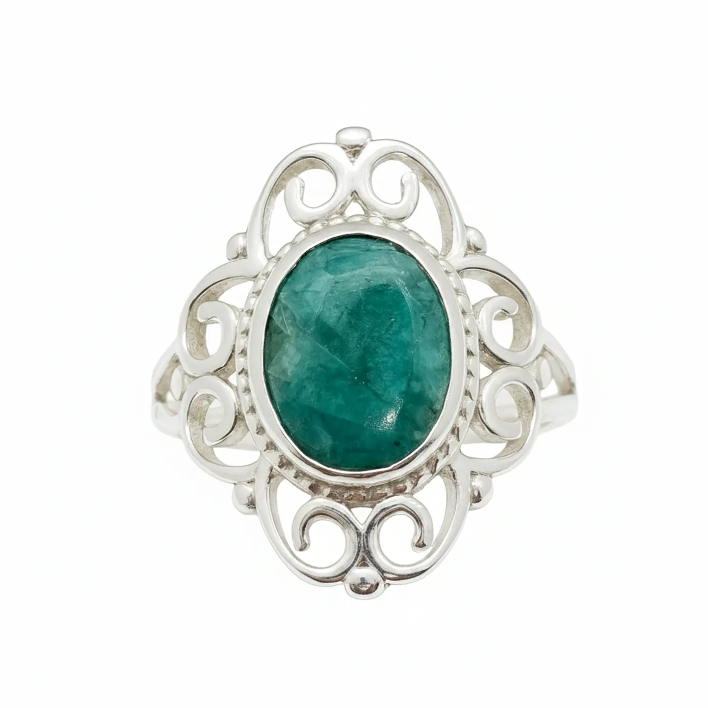 Anillo Colonial de Plata 925 con Piedra Raíz de Esmeralda 1