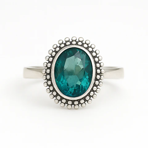 Anillo de Plata 925 con Piedra de Raíz de Esmeralda