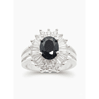 Anillo de Plata 925 Modelo Lady Di con Circones Transparentes y Piedra Negra 1