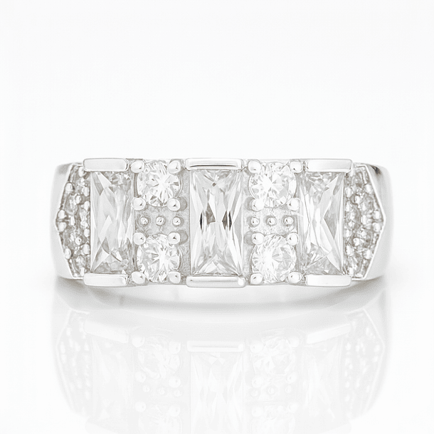 Anillo de Plata 925 Estilo Sello con Mezcla de Circonias Transparentes