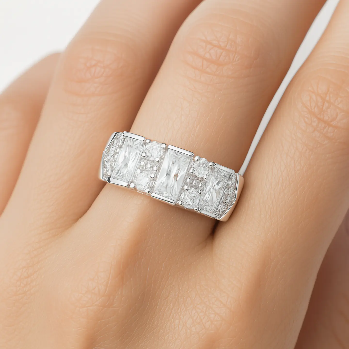 Anillo de Plata 925 Estilo Sello con Mezcla de Circonias Transparentes 2