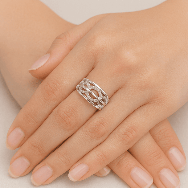 Anillo de Plata 925 con Tres Óvalos de Circonia Transparente 3