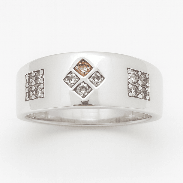 Anillo de Plata 925 Trébol con Circonias Amarillas y Transparentes