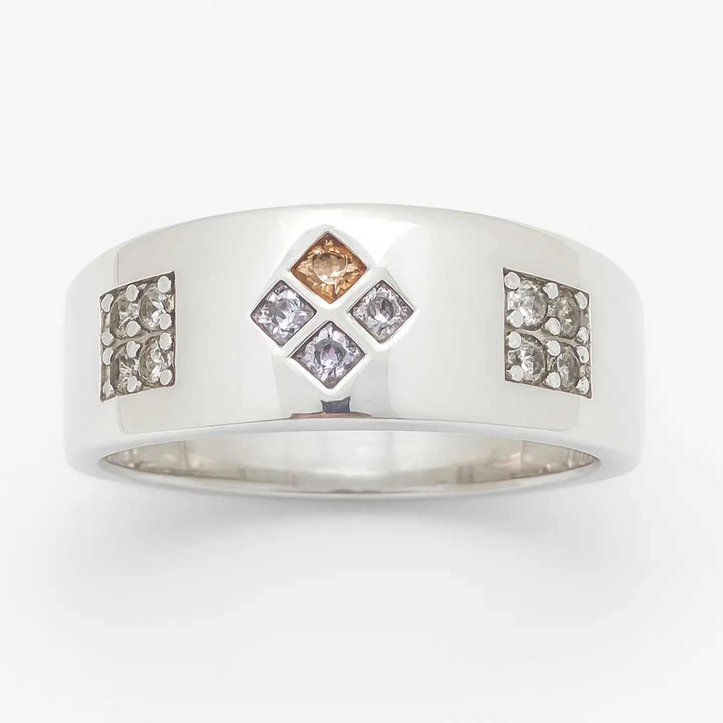 Anillo de Plata 925 Trébol con Circonias Amarillas y Transparentes 1