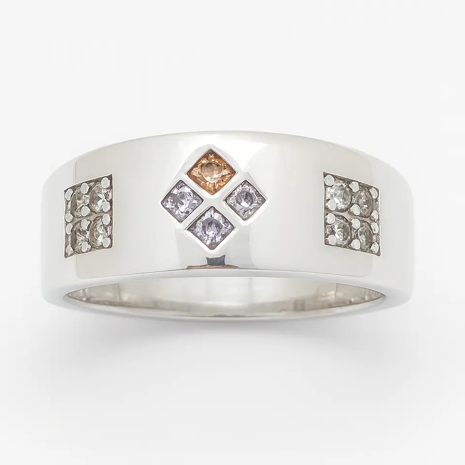 Anillo de Plata 925 Trébol con Circonias Amarillas y Transparentes 1