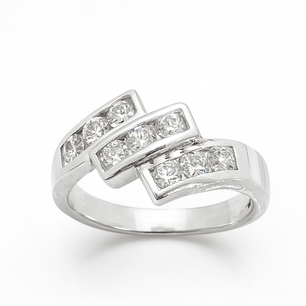 Anillo de Plata 925 “3 de la Suerte” con Tres Filas de Tres Circones Transparentes