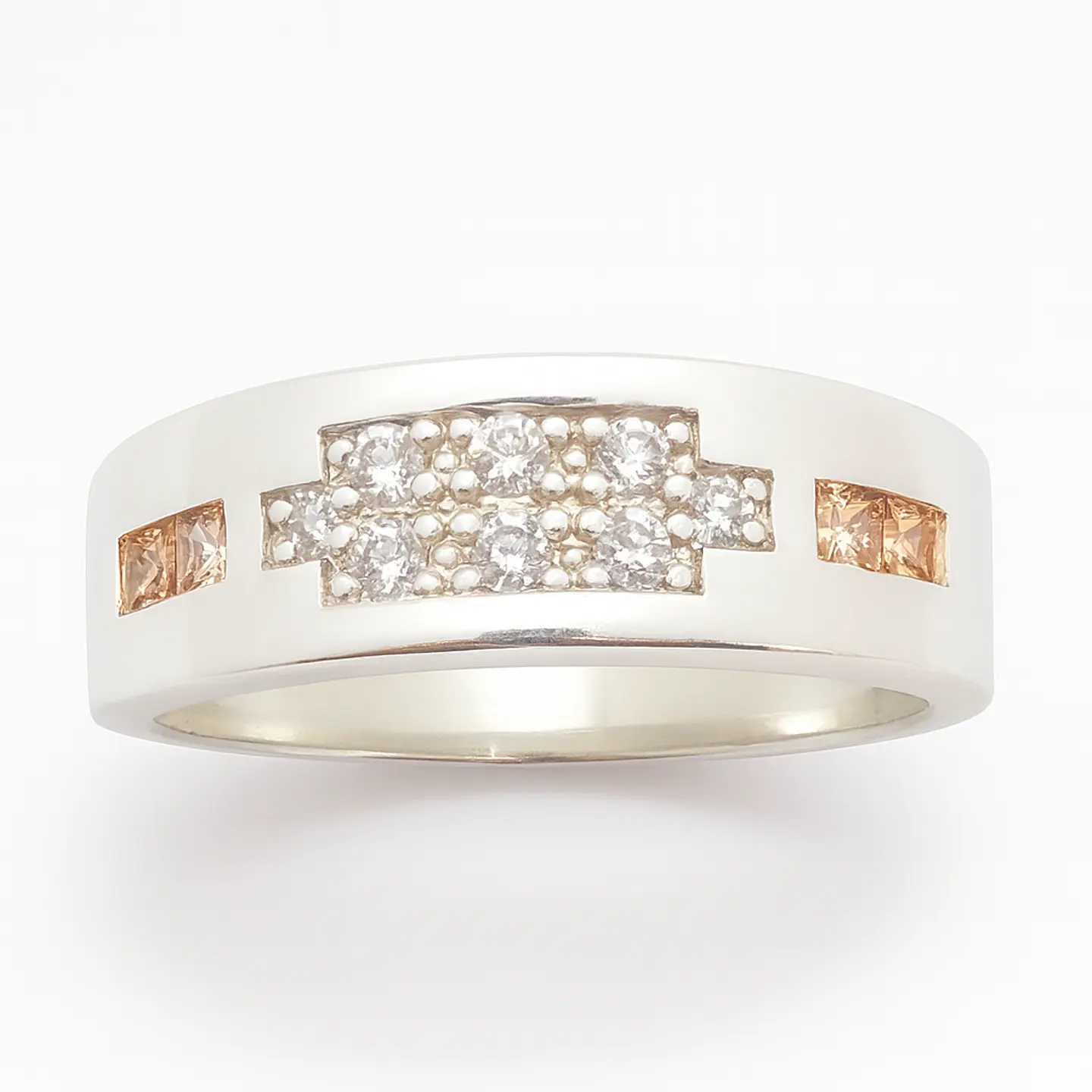 Anillo de Plata 925 Estilo Sello con Rectángulos de Circones Transparentes 1