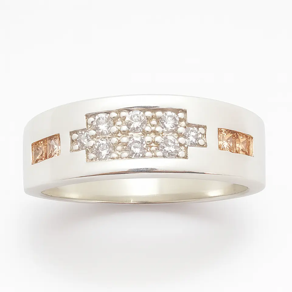 Anillo de Plata 925 Estilo Sello con Rectángulos de Circones Transparentes 1