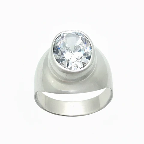 Anillo Sello de Plata 925 con Circon Ovalado Transparente