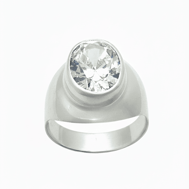 Anillo Sello de Plata 925 con Circon Ovalado Transparente