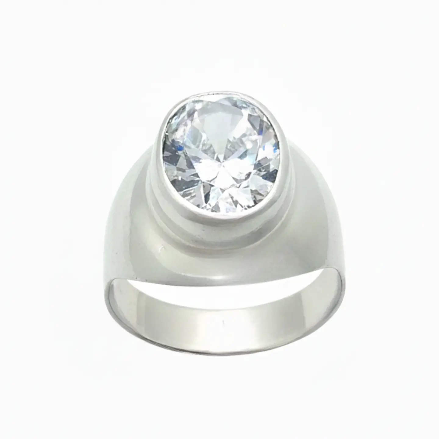 Anillo Sello de Plata 925 con Circon Ovalado Transparente 1