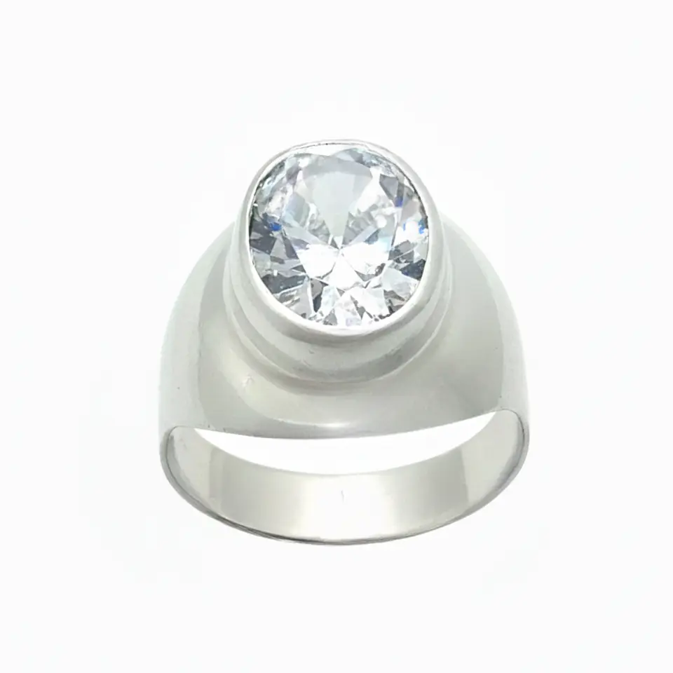 Anillo Sello de Plata 925 con Circon Ovalado Transparente 1