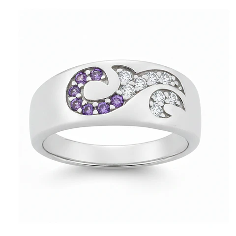 Anillo de Plata 925 con Diseño Curvo y Circones Bicolor