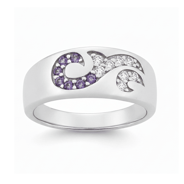 Anillo de Plata 925 con Diseño Curvo y Circones Bicolor